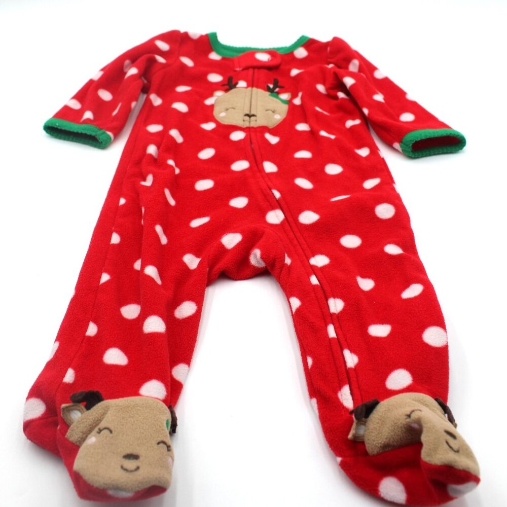 Carters Sleeper Just One You Reindeer Fleece Christmas Polka Dots Size 6 Months